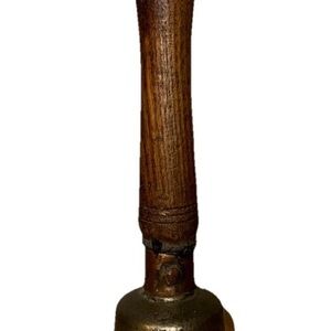 Antique Brass Wood Handled School Bell With Leather Strap